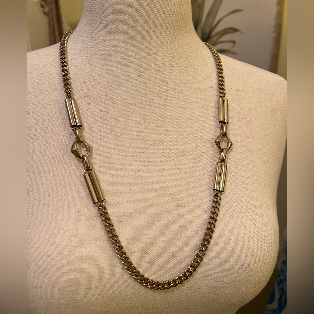 Vintage 80s 90s Lady Remington Gold Cuban Link Necklace with Geometric Accents